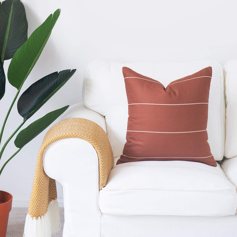 Hofdeco Modern Boho Decorative Throw Pillow Cover Only, for Couch, Sofa, Bed, Rust Stripes, 20"x20" - Image 4